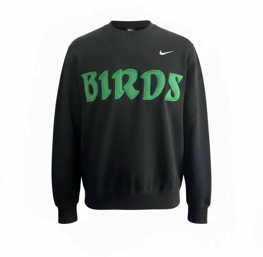 Black Retro Nike Crew with Sewn-On BIRDS