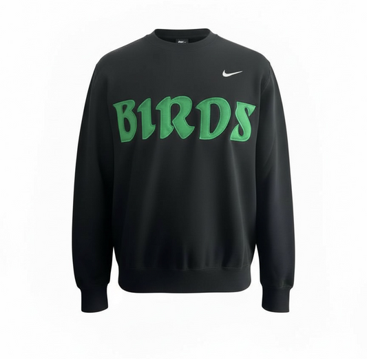 Black Retro Nike Crew with Sewn-On BIRDS