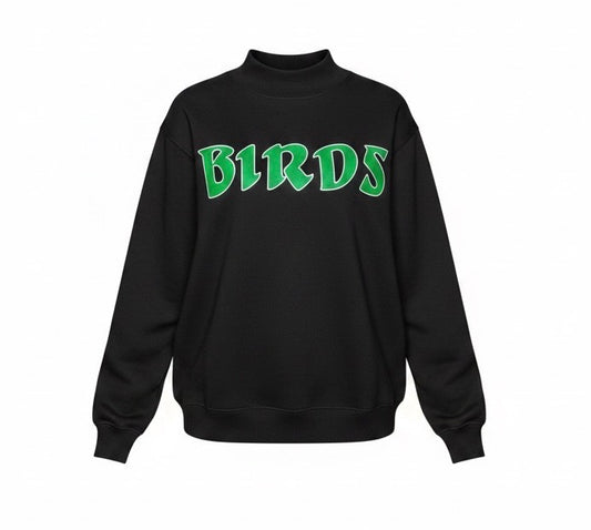 Black Women’s BIRDS Mock Neck (Screen Printed)