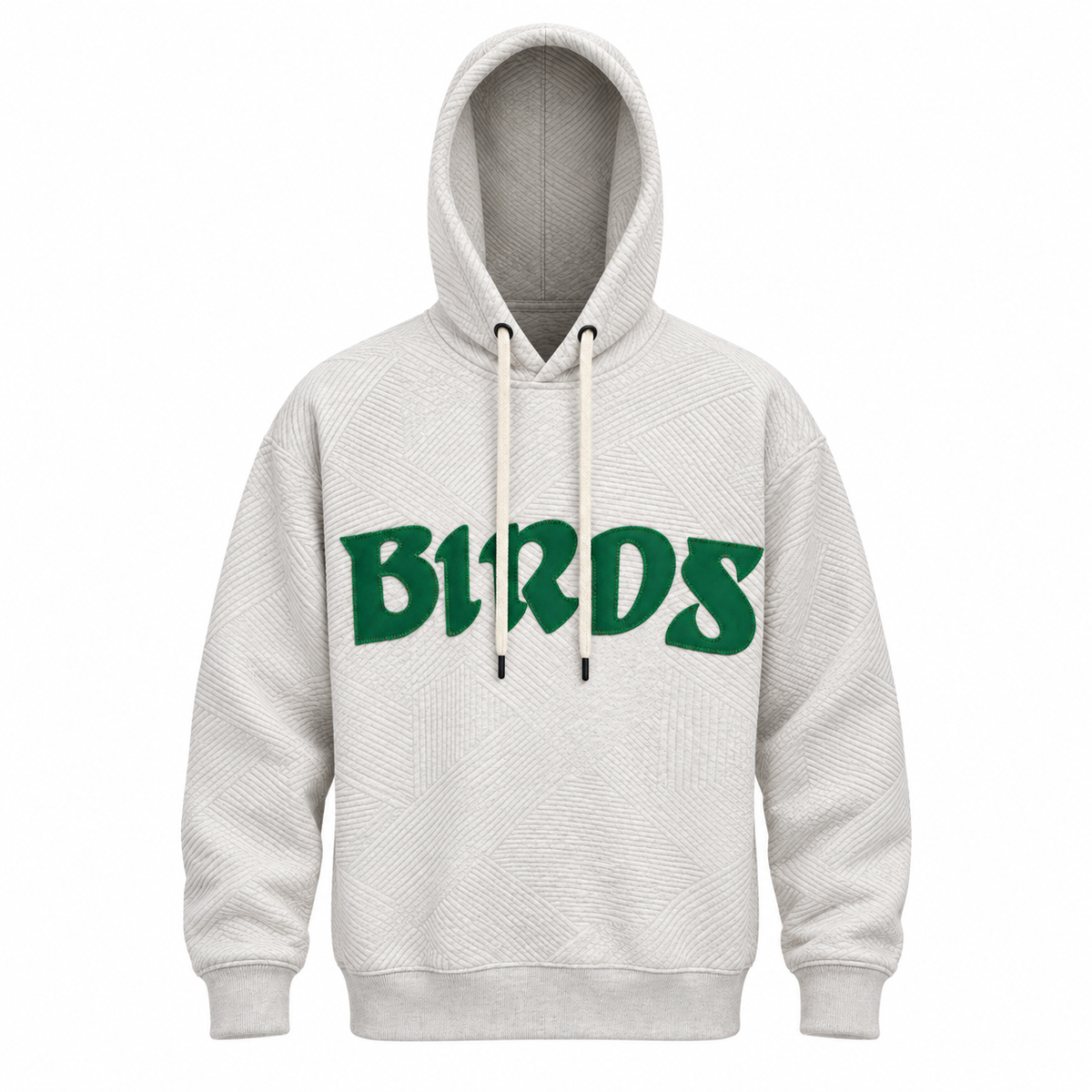 Oatmeal Retro Artisan Hoodie with Sewn-On BIRDS