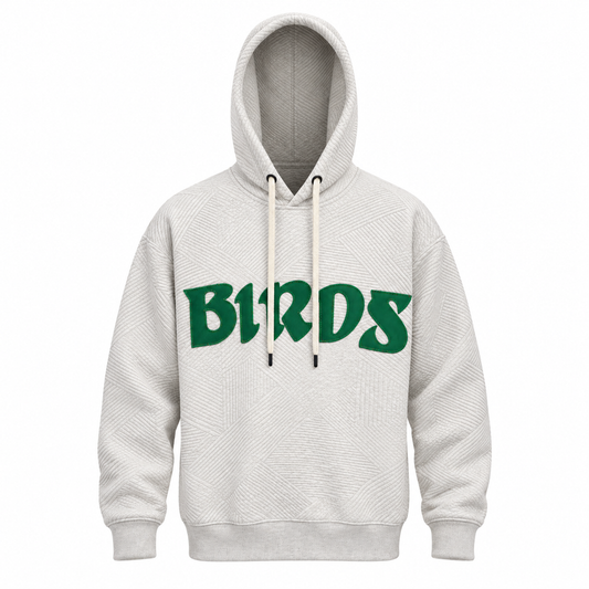Oatmeal Retro Artisan Hoodie with Sewn-On BIRDS