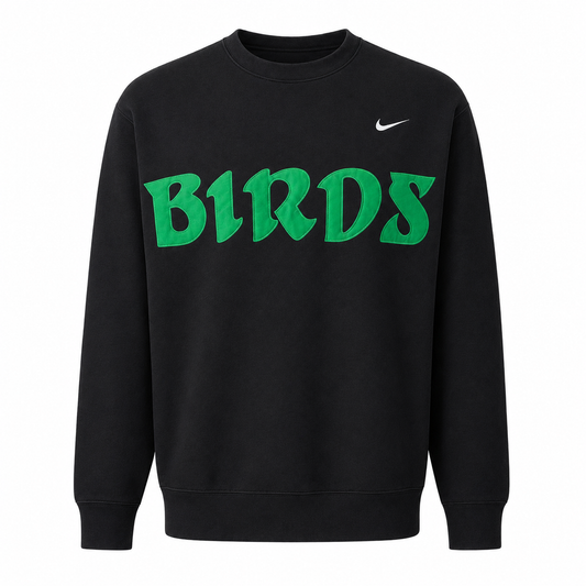 Black Retro Nike Crew with Sewn-On BIRDS