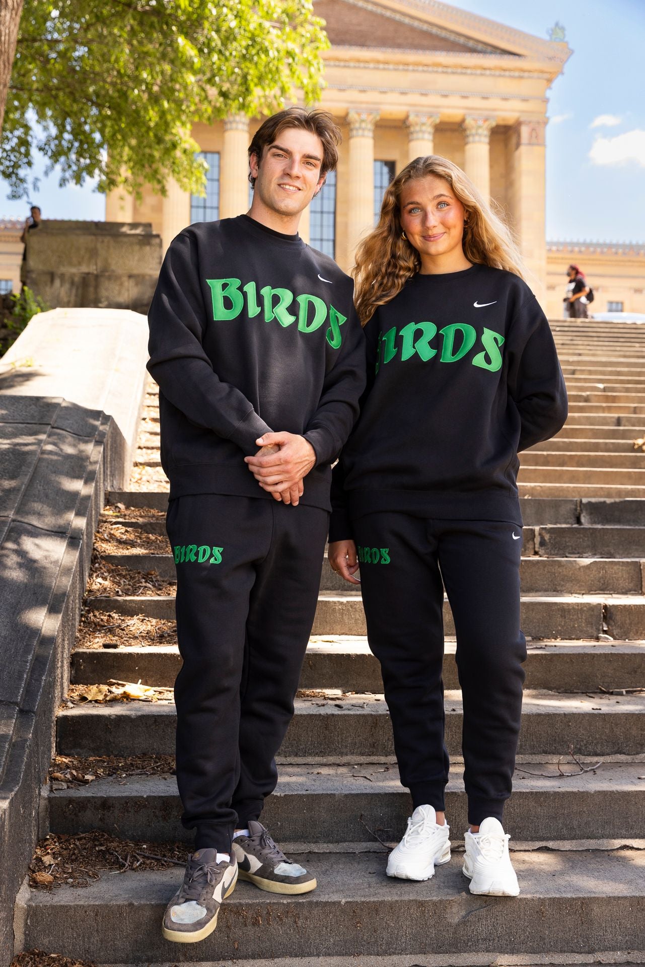 Black Retro Nike Joggers with Sewn-On BIRDS