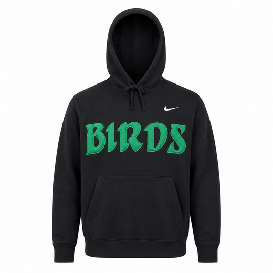 Black Retro Nike Hoodie with Sewn-On BIRDS