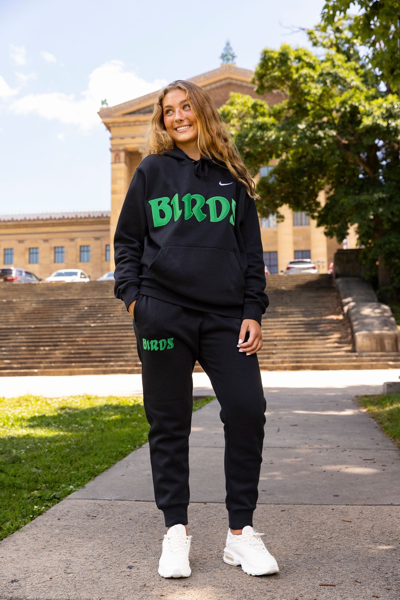Black Retro Nike Joggers with Sewn-On BIRDS