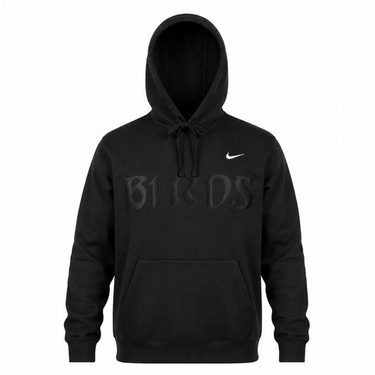 All Black Retro Nike Hoodie with Sewn-On BIRDS
