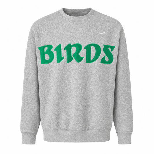 Grey Retro Nike Crew with Sewn-On BIRDS