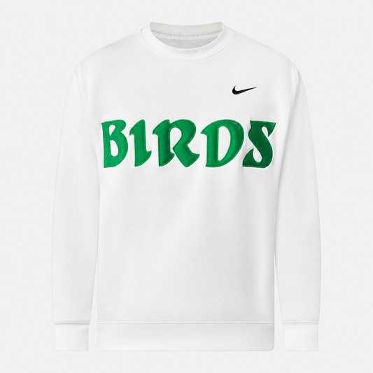White Retro Nike Crew with Sewn-On BIRDS