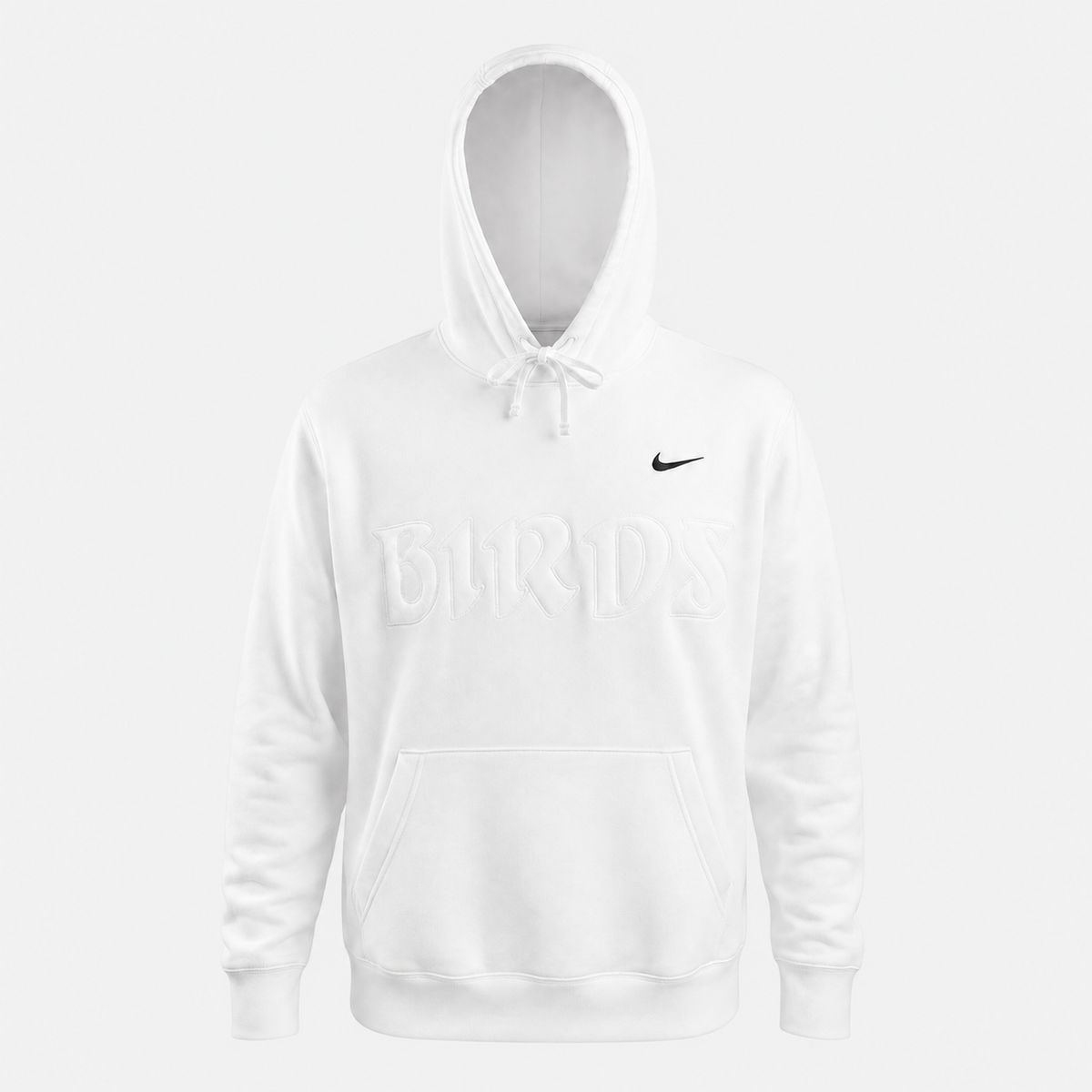All White Retro Nike® Hoodie with Sewn-On BIRDS