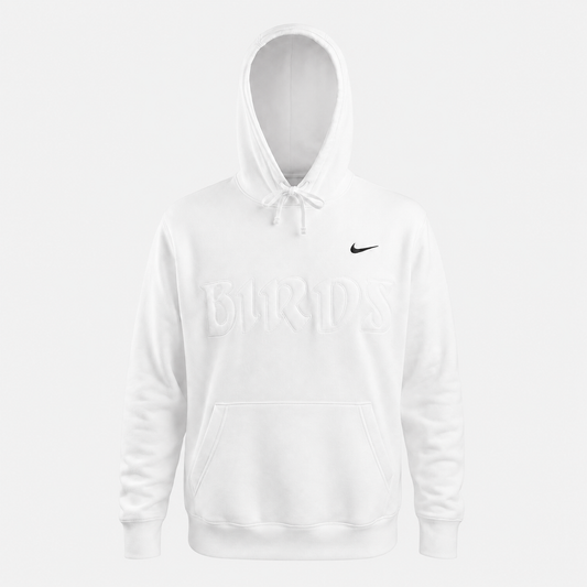 All White Retro Nike Hoodie with Sewn-On BIRDS
