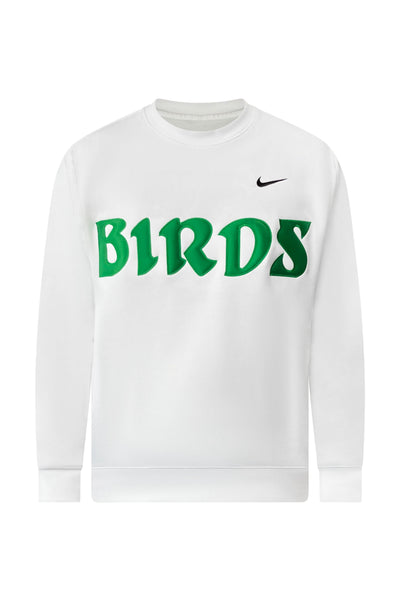 White Retro Nike Crew with Sewn-On BIRDS – Birds Apparel